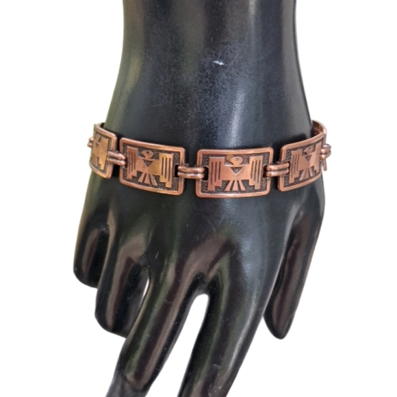 Vintage 1950s Copper Thunderbird Link Bracelet – Boho Southwest Vibes - Picture 1 of 9